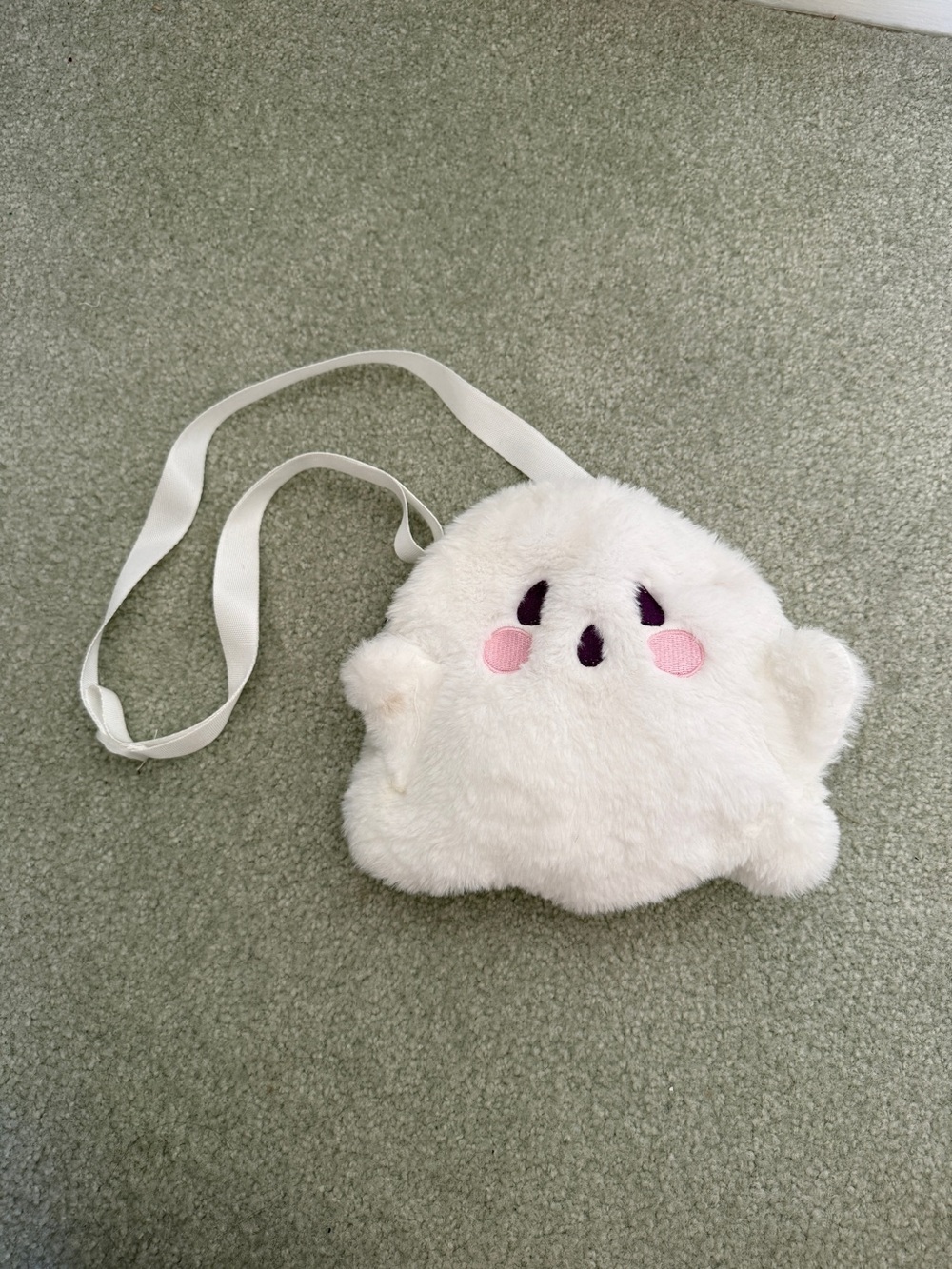 Plush White Ghost Crossbody Bag - Cute Pink Cheeks